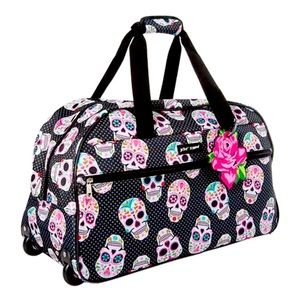 BETSEY JOHNSON SKULL HALLOWEEN COLLECTION WHEELED DUFFEL LUGGAGE BAG NEW…